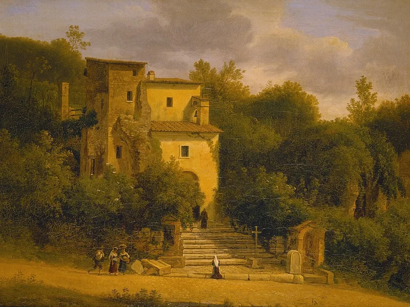 1773-Martin Verstappen - Una cappella sulla strada tra Albano e Ariccia